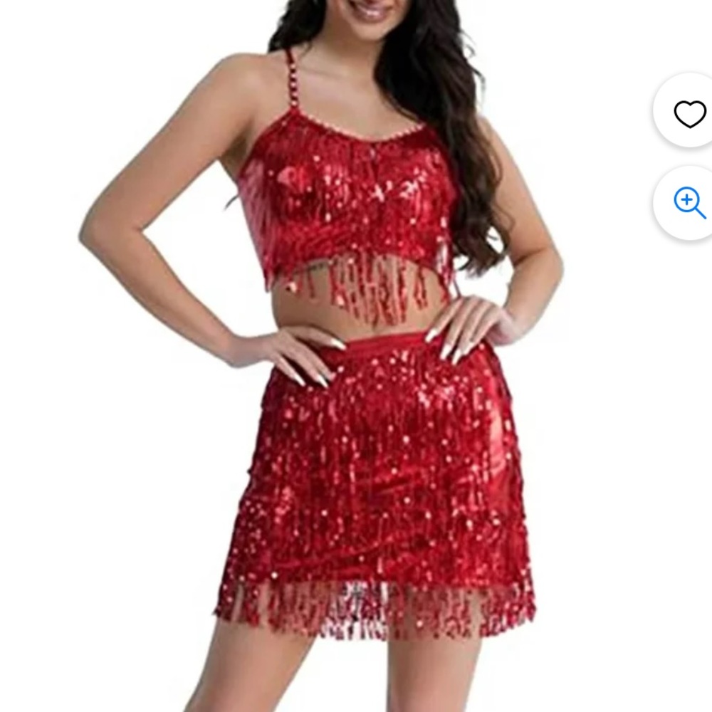 NWT Love on a Hanger Red Christmas Valentine Sequin 2Piece Skirt/ top set in XL